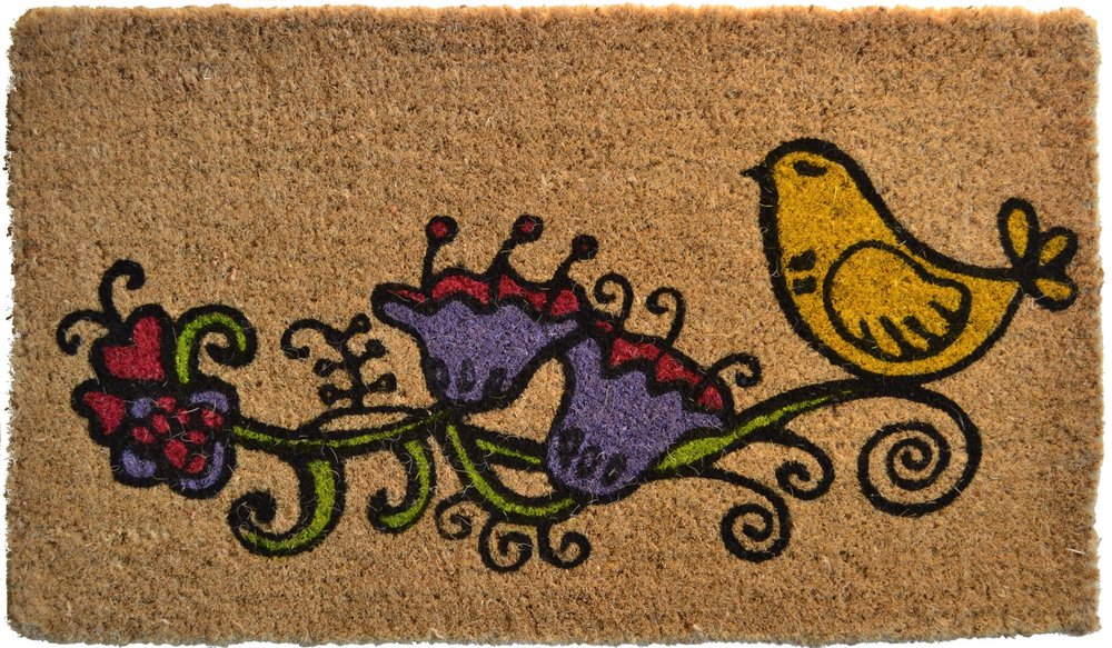 18" X 30" Brown and Black Coir Floral Outdoor Door Mat HomeRoots