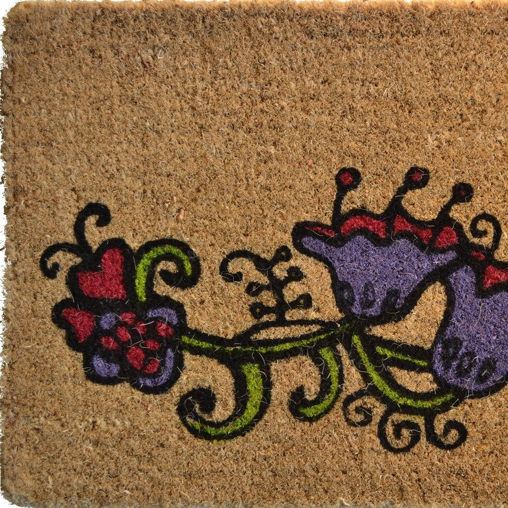 18" X 30" Brown and Black Coir Floral Outdoor Door Mat HomeRoots