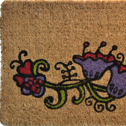 18" X 30" Brown and Black Coir Floral Outdoor Door Mat HomeRoots