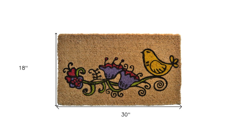 18" X 30" Brown and Black Coir Floral Outdoor Door Mat HomeRoots