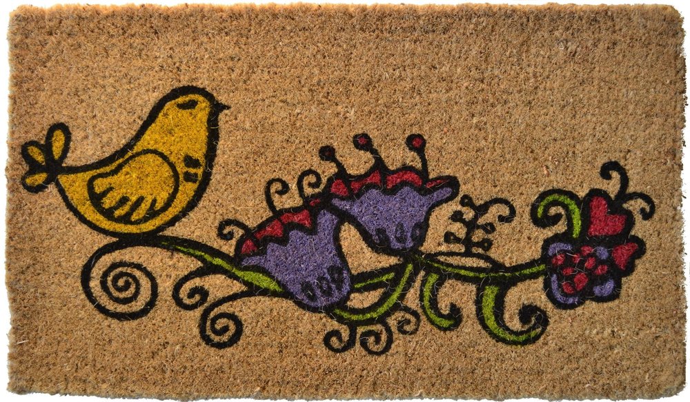 18" X 30" Brown and Black Coir Floral Outdoor Door Mat HomeRoots