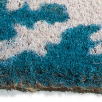 18" X 30" Aqua Blue and White Coir Snowflake Welcome Outdoor Winter Door Mat HomeRoots