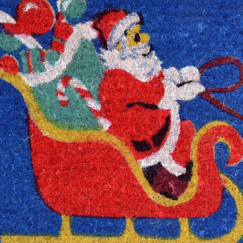 18" X 30" Blue and Yellow Coir Santa Claus Outdoor Holiday Door Mat HomeRoots