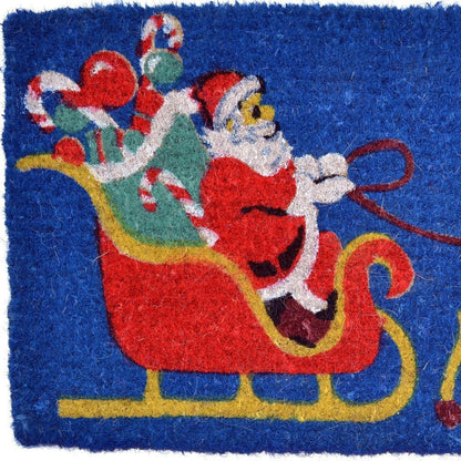 18" X 30" Blue and Yellow Coir Santa Claus Outdoor Holiday Door Mat HomeRoots