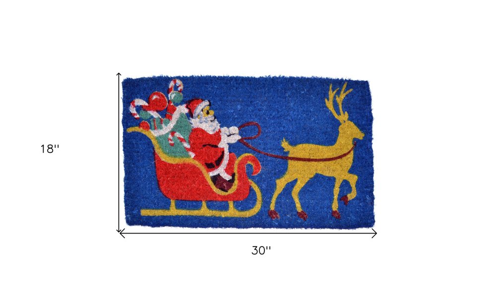 18" X 30" Blue and Yellow Coir Santa Claus Outdoor Holiday Door Mat HomeRoots