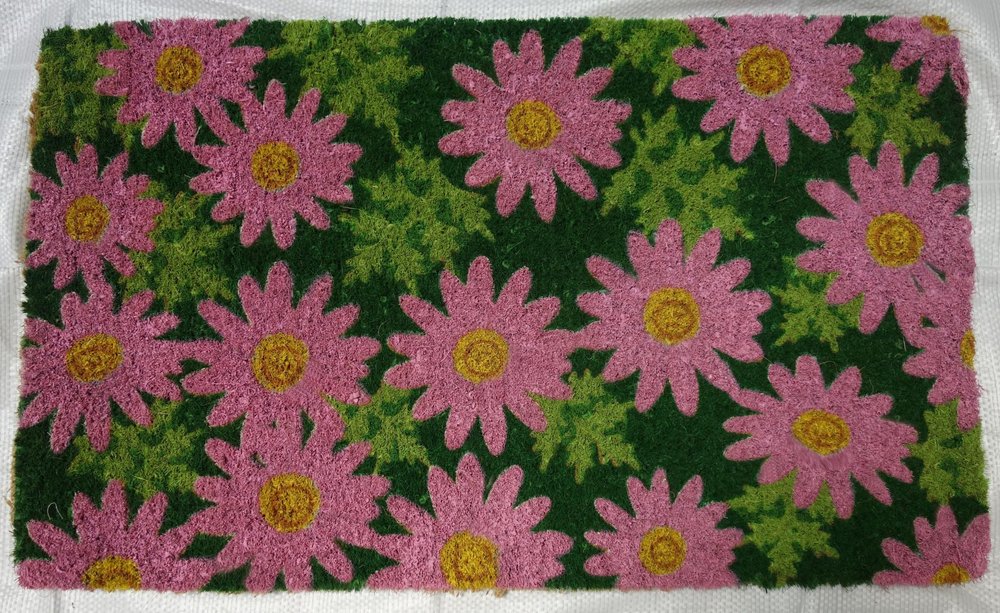 18" X 30" Pink and Green Coir Floral Outdoor Spring Door Mat HomeRoots