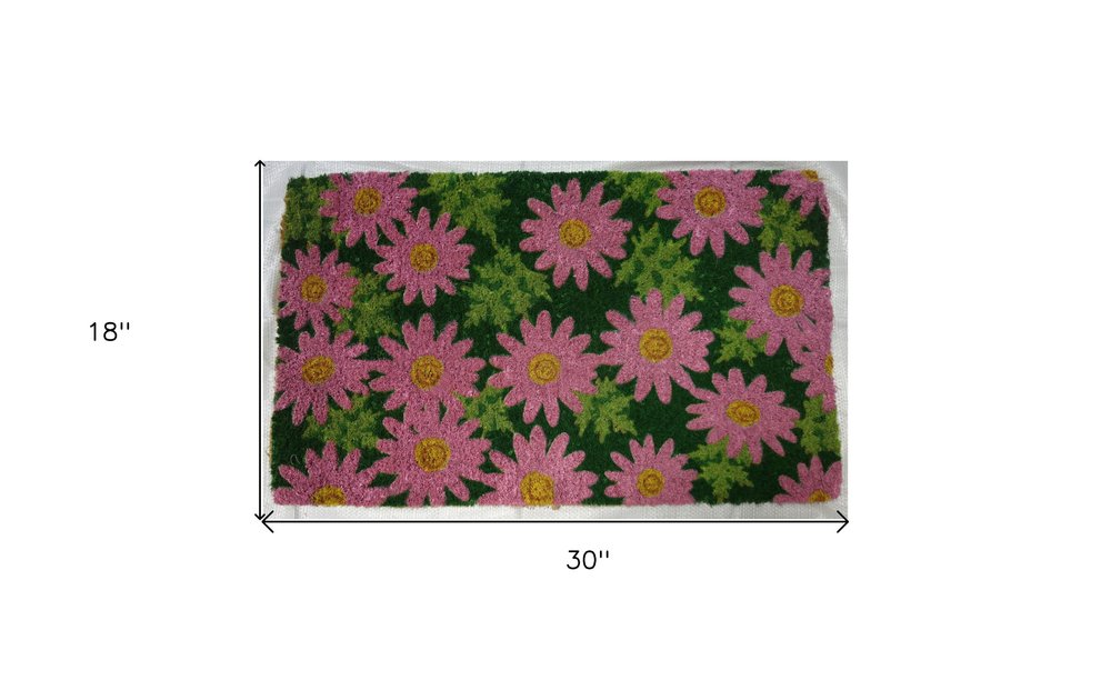 18" X 30" Pink and Green Coir Floral Outdoor Spring Door Mat HomeRoots