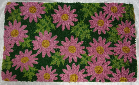 18" X 30" Pink and Green Coir Floral Outdoor Spring Door Mat HomeRoots