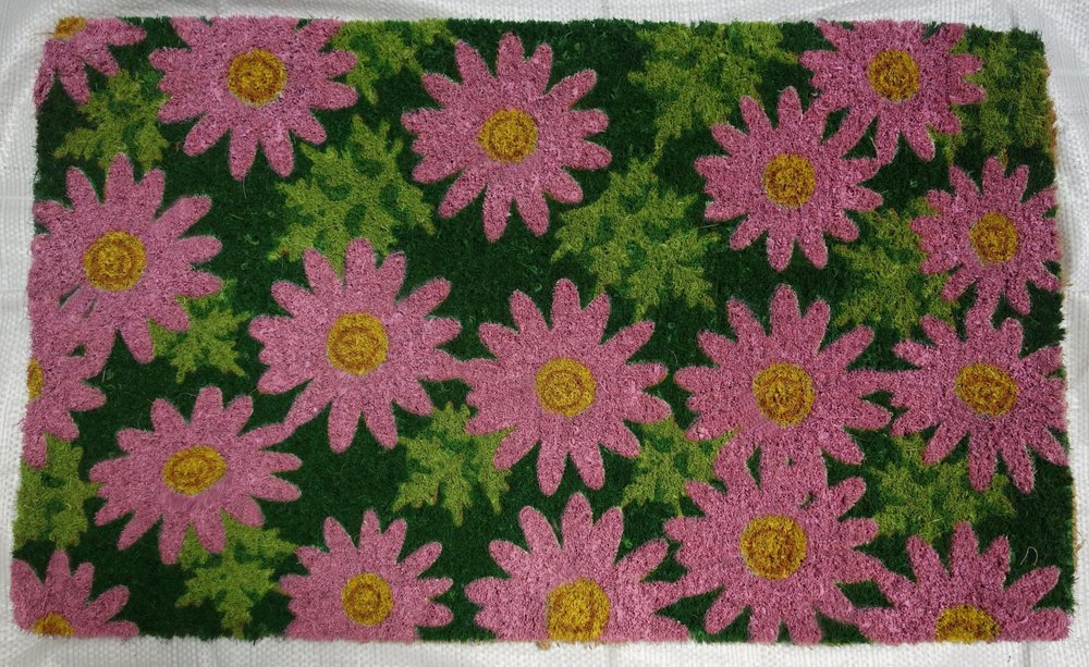 18" X 30" Pink and Green Coir Floral Outdoor Spring Door Mat HomeRoots
