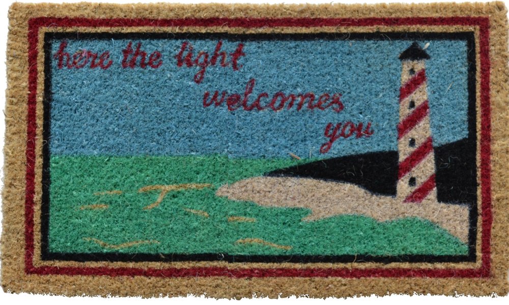 18" X 30" Brown Coir Lighthouse Here The Light Welcomes You Outdoor Door Mat HomeRoots