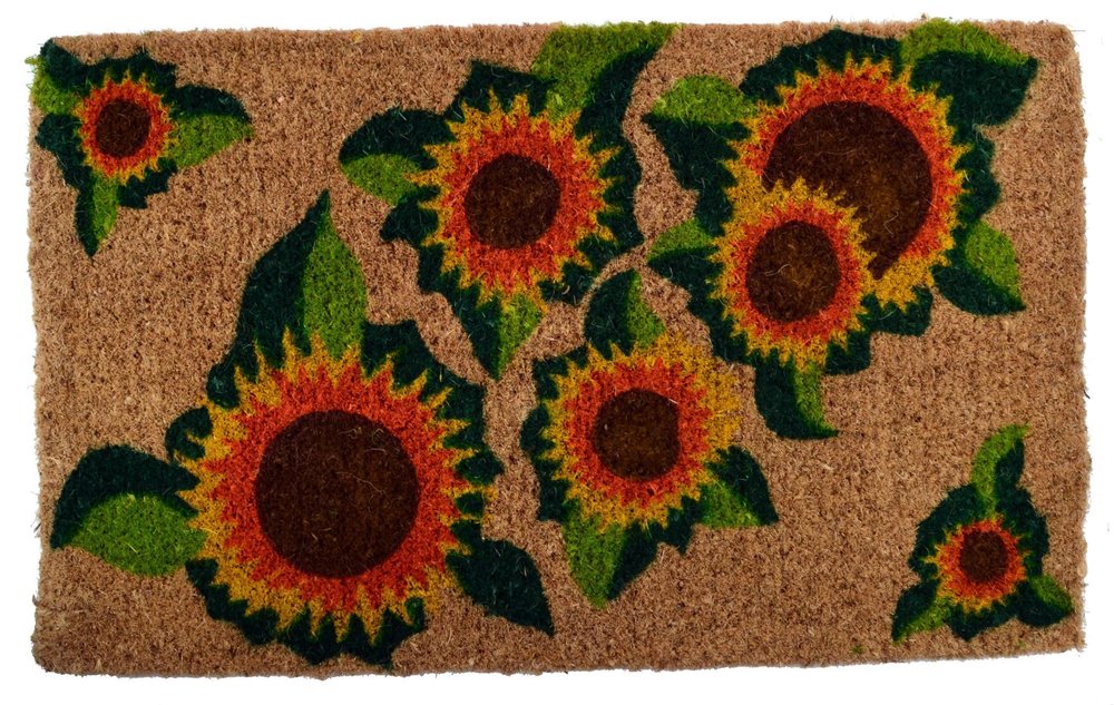 18" X 30" Brown Orange And Yellow Floral Outdoor Coir Door Mat HomeRoots