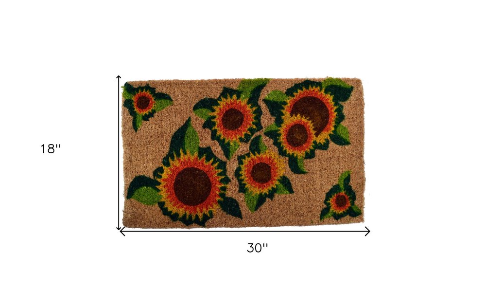 18" X 30" Brown Orange And Yellow Floral Outdoor Coir Door Mat HomeRoots