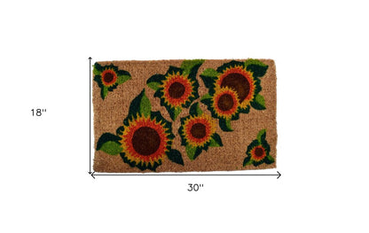 18" X 30" Brown Orange And Yellow Floral Outdoor Coir Door Mat HomeRoots