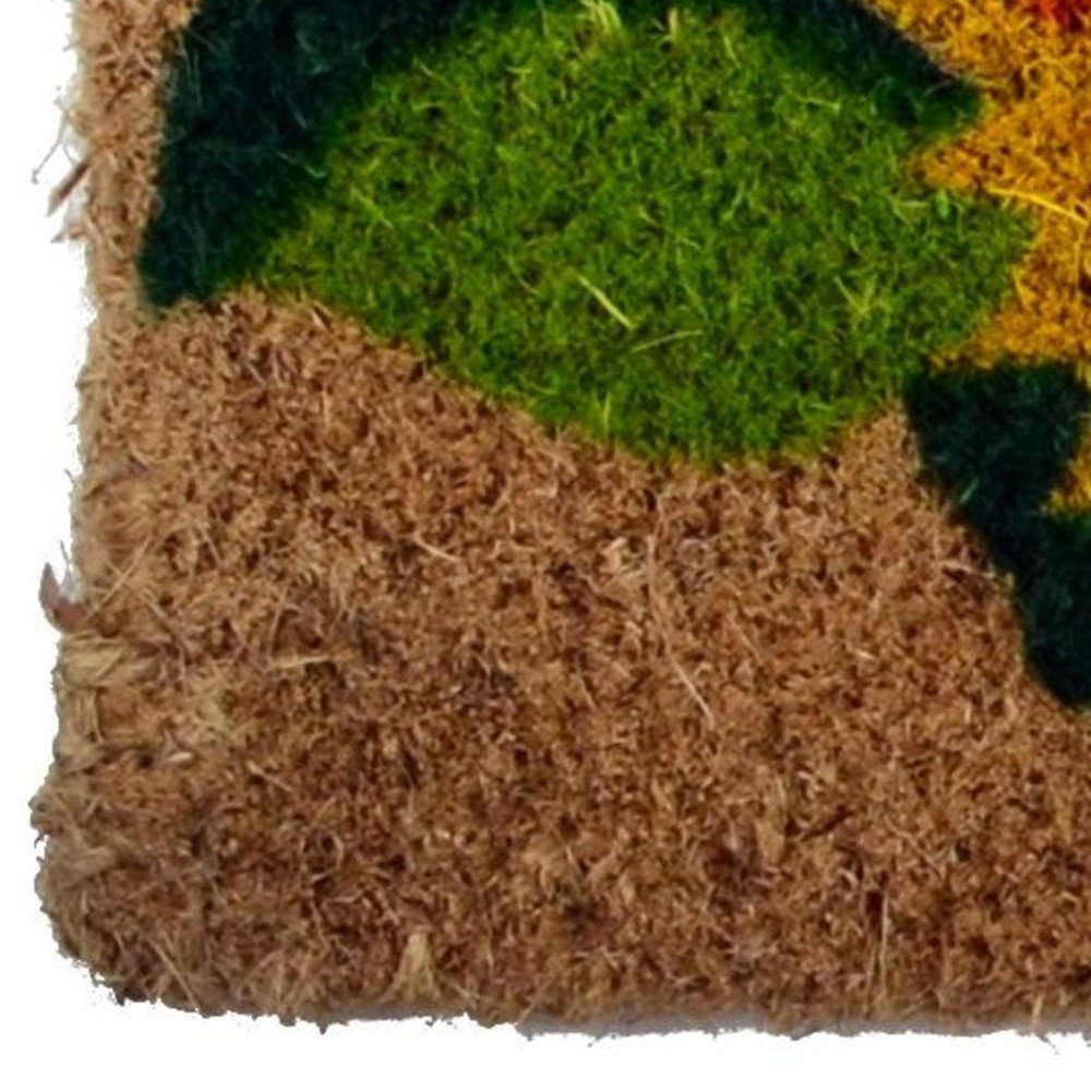 18" X 30" Brown Orange And Yellow Floral Outdoor Coir Door Mat HomeRoots