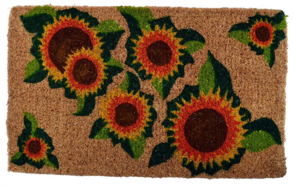 18" X 30" Brown Orange and Yellow Coir Floral Outdoor Summer Door Mat HomeRoots
