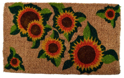 18" X 30" Brown Orange And Yellow Floral Outdoor Coir Door Mat HomeRoots