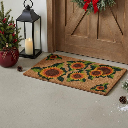 18" X 30" Brown Orange And Yellow Floral Outdoor Coir Door Mat HomeRoots