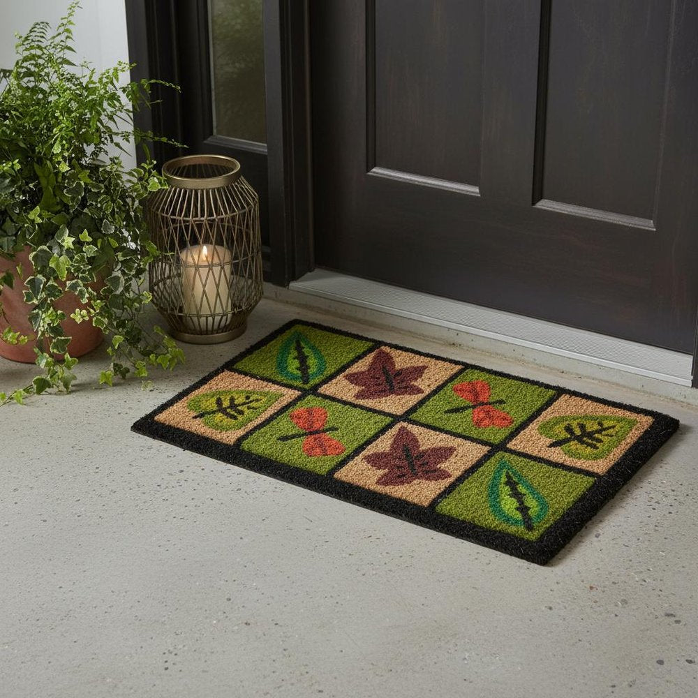 18" X 30" Brown Coir Leaves Outdoor Door Mat HomeRoots