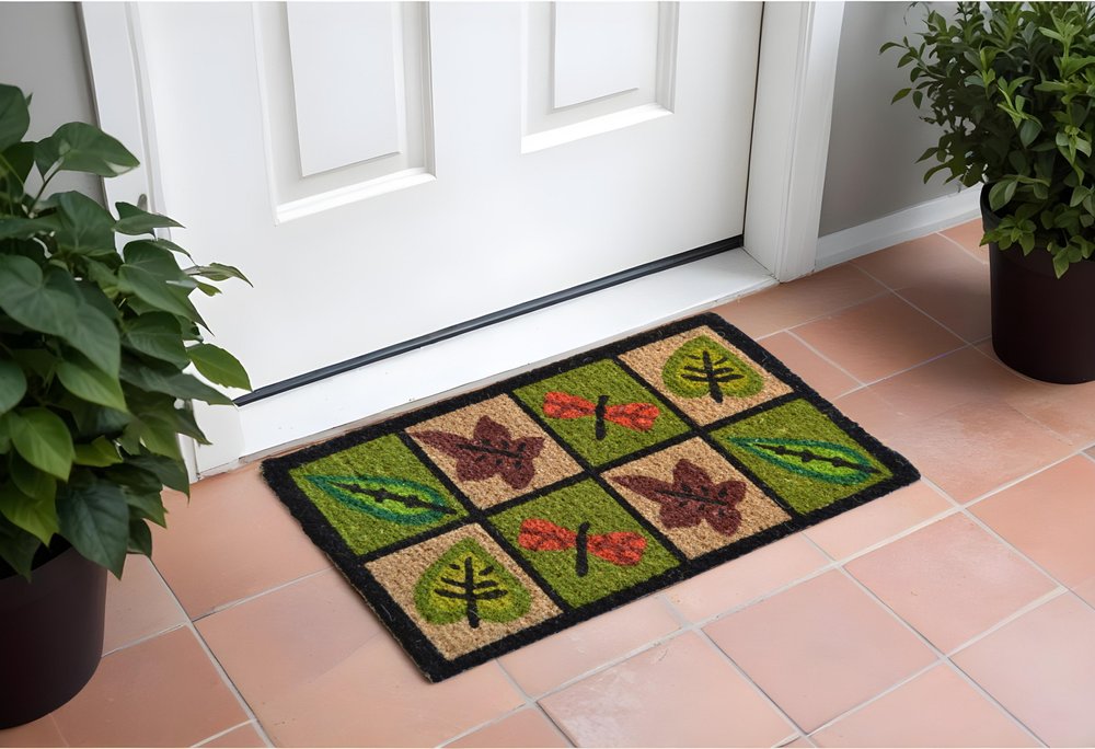 18" X 30" Brown Coir Leaves Outdoor Door Mat HomeRoots