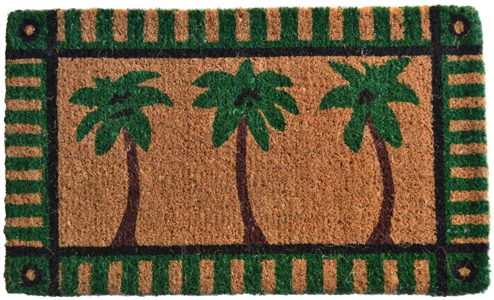 18" X 30" Brown and Green Coir Palm Tree Outdoor Door Mat HomeRoots