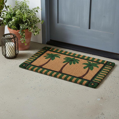 18" X 30" Brown and Green Coir Palm Tree Outdoor Door Mat HomeRoots