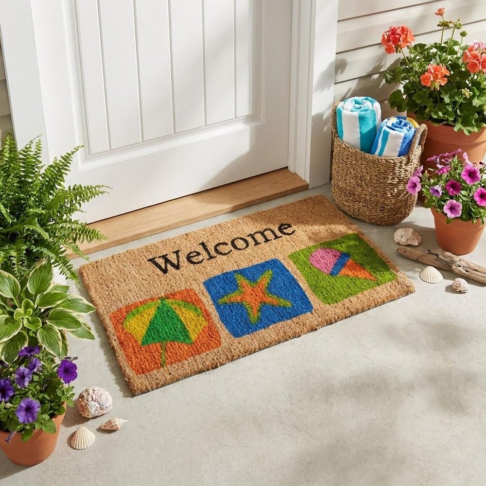 18" X 30" Brown Star Welcome Outdoor Coir Door Mat HomeRoots