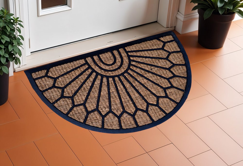 18" X 30" Brown and Black Rubber Geometric Outdoor Semi Circle Door Mat HomeRoots