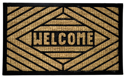 18" X 30" Brown and Black Rubber Welcome Outdoor Door Mat HomeRoots