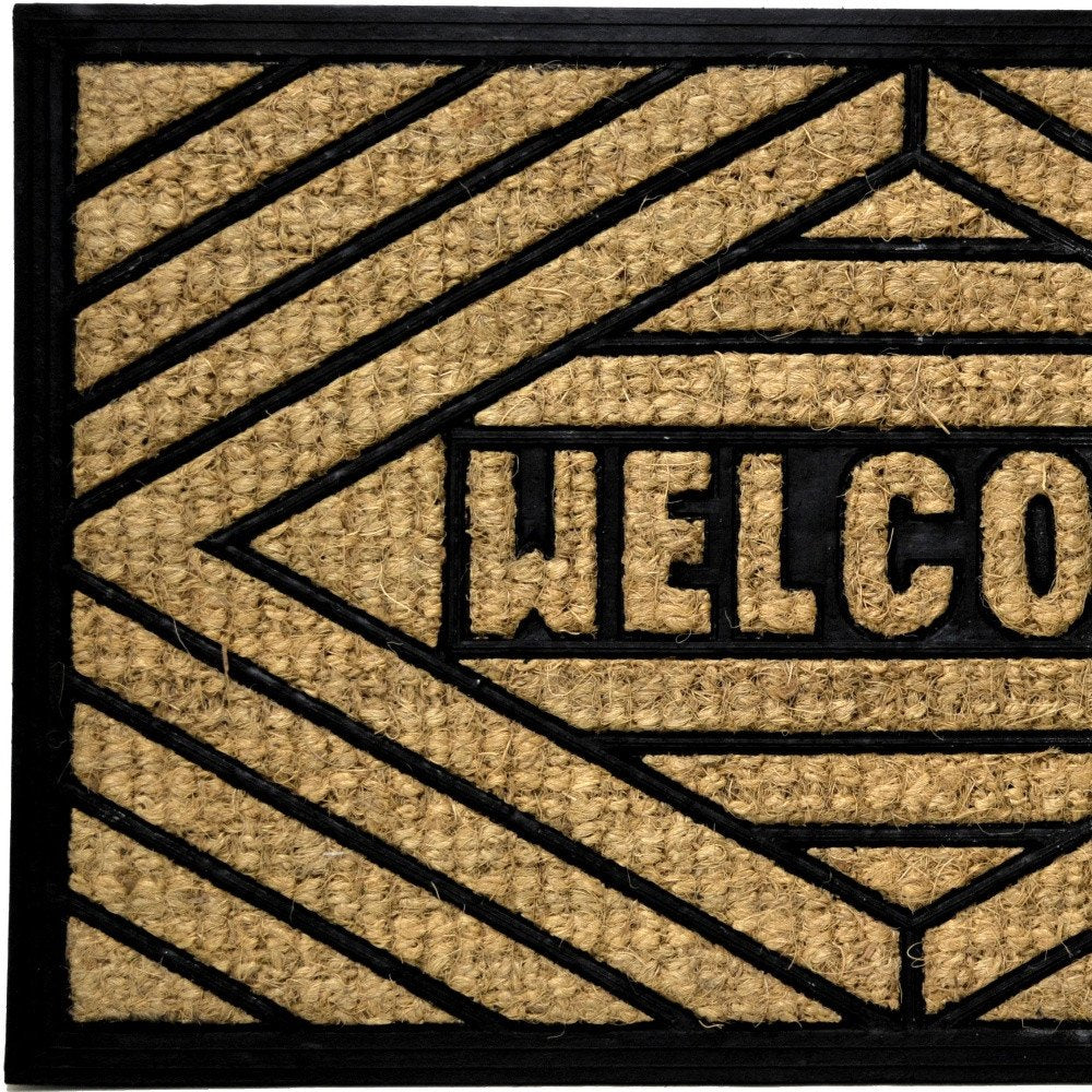 18" X 30" Brown and Black Rubber Welcome Outdoor Door Mat HomeRoots