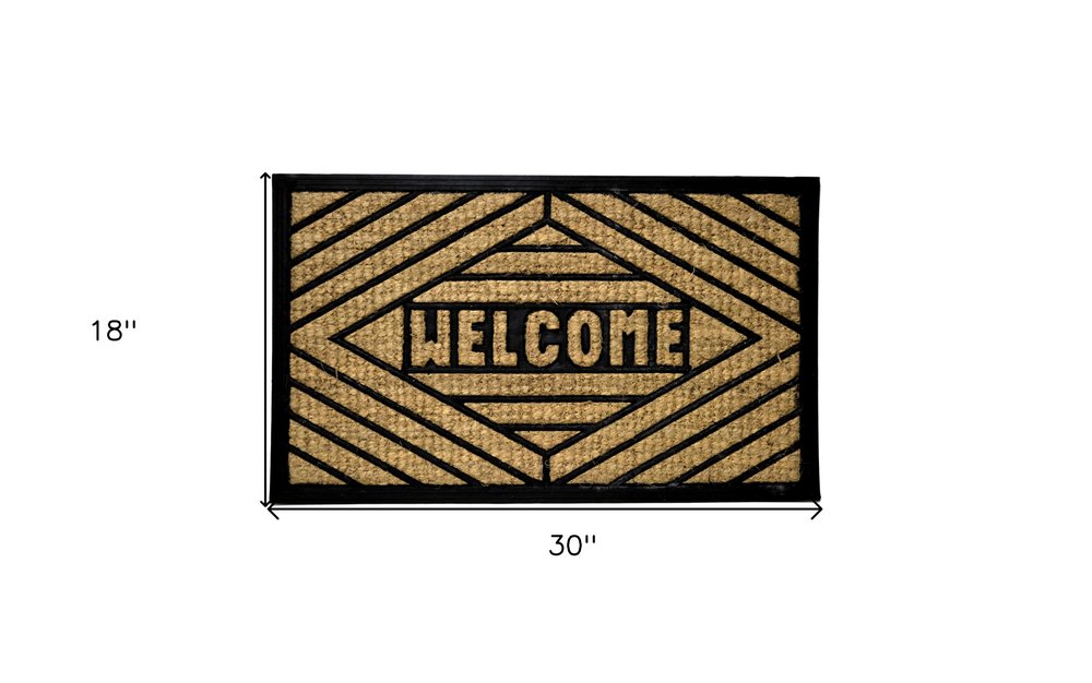 18" X 30" Brown and Black Rubber Welcome Outdoor Door Mat HomeRoots