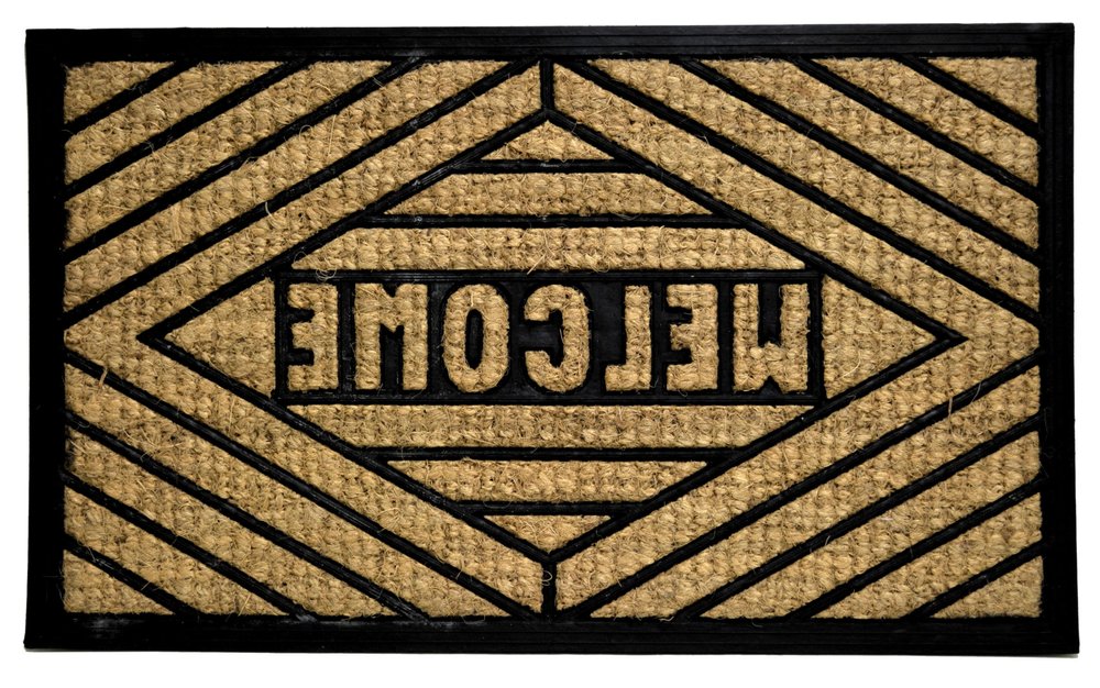 18" X 30" Brown and Black Rubber Welcome Outdoor Door Mat HomeRoots