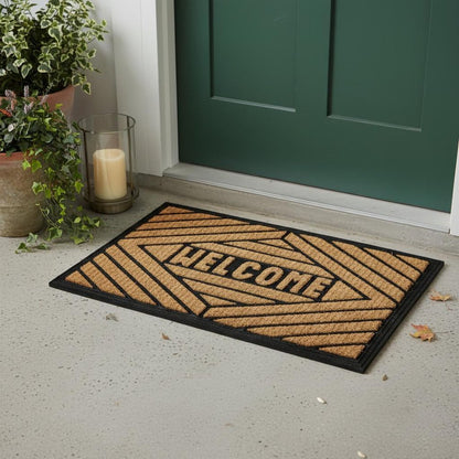 18" X 30" Brown and Black Rubber Welcome Outdoor Door Mat HomeRoots