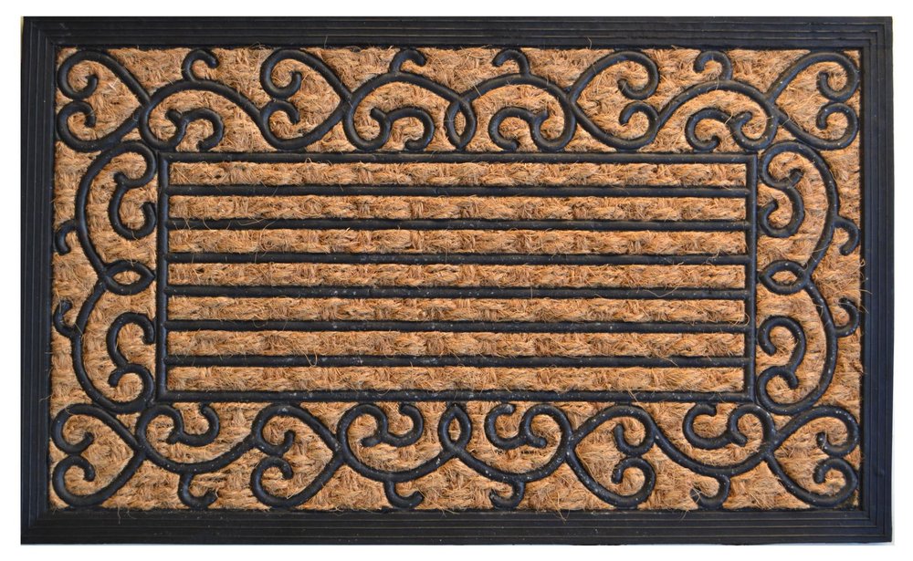 18" X 30" Brown and Black Rubber Scrollwork Outdoor Door Mat HomeRoots