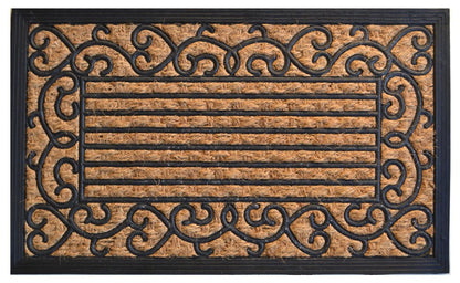 18" X 30" Brown and Black Rubber Scrollwork Outdoor Door Mat HomeRoots