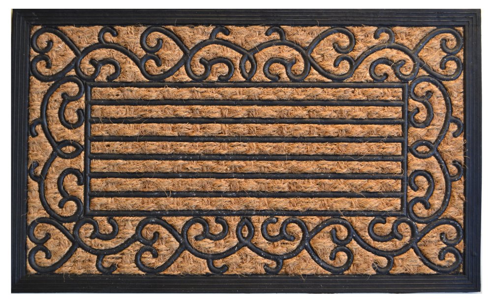 18" X 30" Brown and Black Rubber Scrollwork Outdoor Door Mat HomeRoots