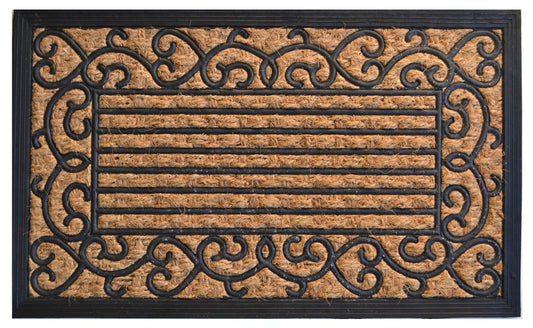 18" X 30" Brown and Black Rubber Scrollwork Outdoor Door Mat HomeRoots