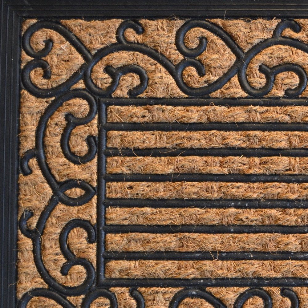 18" X 30" Brown and Black Rubber Scrollwork Outdoor Door Mat HomeRoots