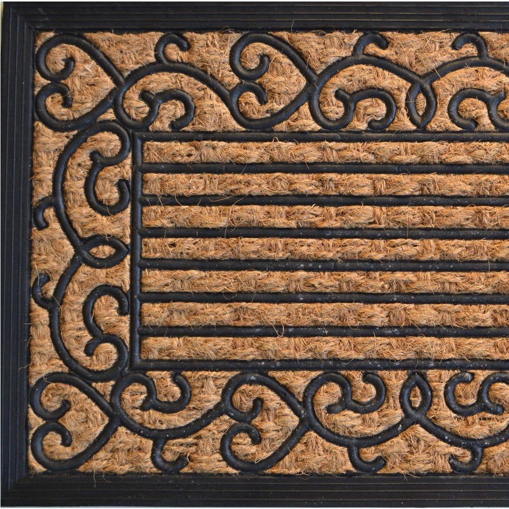 18" X 30" Brown and Black Rubber Scrollwork Outdoor Door Mat HomeRoots