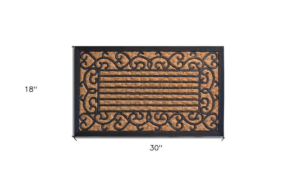 18" X 30" Brown and Black Rubber Scrollwork Outdoor Door Mat HomeRoots