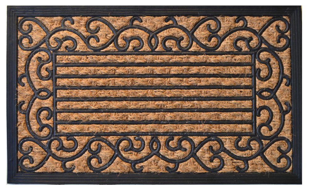18" X 30" Brown and Black Rubber Scrollwork Outdoor Door Mat HomeRoots