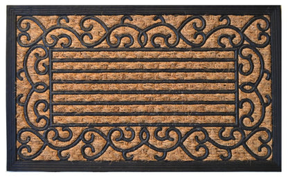 18" X 30" Brown and Black Rubber Scrollwork Outdoor Door Mat HomeRoots