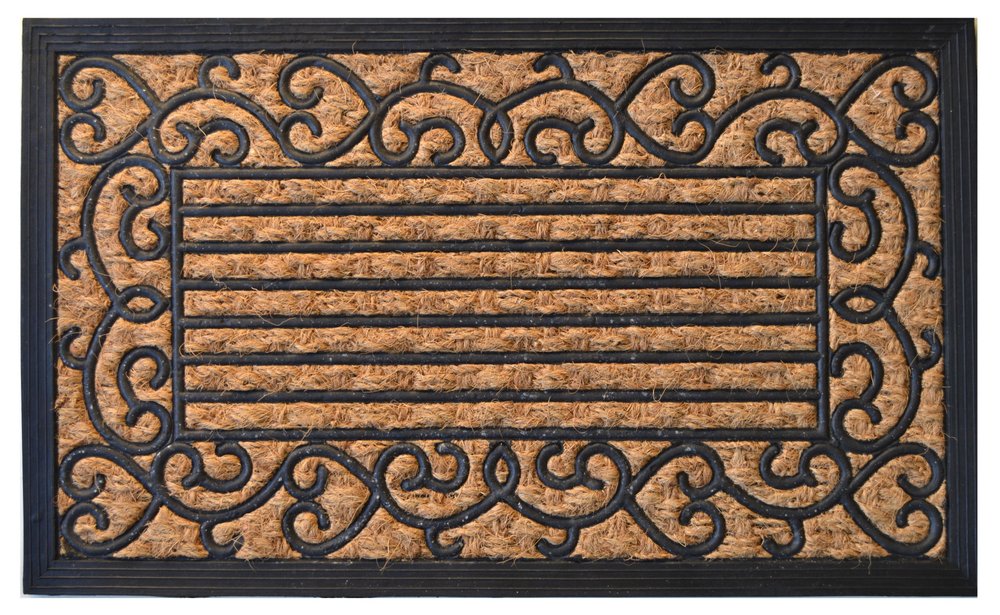 18" X 30" Brown and Black Rubber Scrollwork Outdoor Door Mat HomeRoots