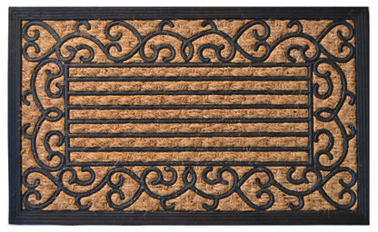 18" X 30" Brown and Black Rubber Scrollwork Outdoor Door Mat HomeRoots