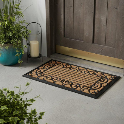18" X 30" Brown and Black Rubber Scrollwork Outdoor Door Mat HomeRoots