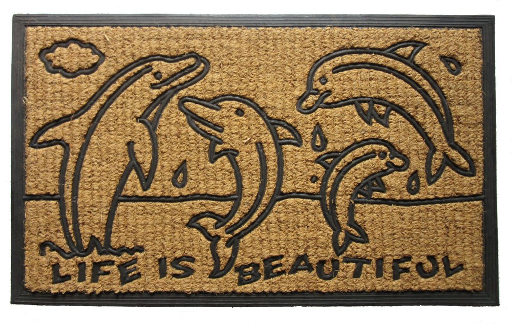 18" X 30" Brown and Black Rubber And Coir Dolphin Life is Beautiful Outdoor Door Mat HomeRoots