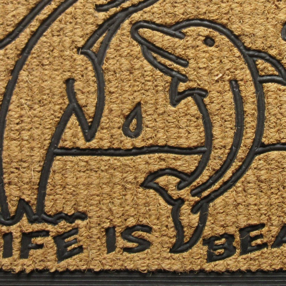 18" X 30" Brown and Black Rubber And Coir Dolphin Life is Beautiful Outdoor Door Mat HomeRoots