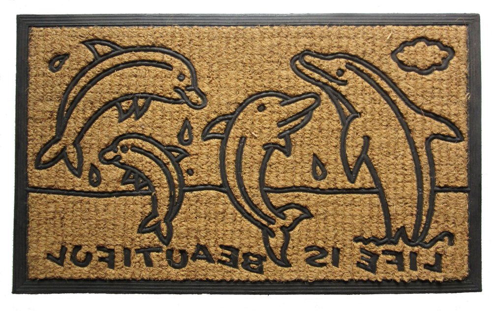 18" X 30" Brown and Black Rubber And Coir Dolphin Life is Beautiful Outdoor Door Mat HomeRoots