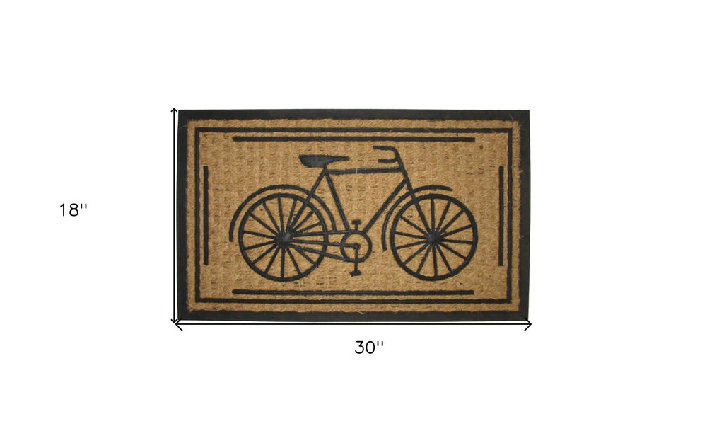 18" X 30" Brown and Black Rubber And Coir Bicycle Outdoor Door Mat HomeRoots