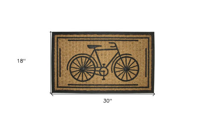 18" X 30" Brown and Black Rubber And Coir Bicycle Outdoor Door Mat HomeRoots