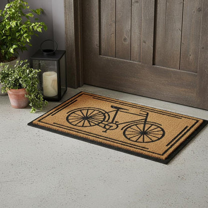 18" X 30" Brown and Black Rubber And Coir Bicycle Outdoor Door Mat HomeRoots